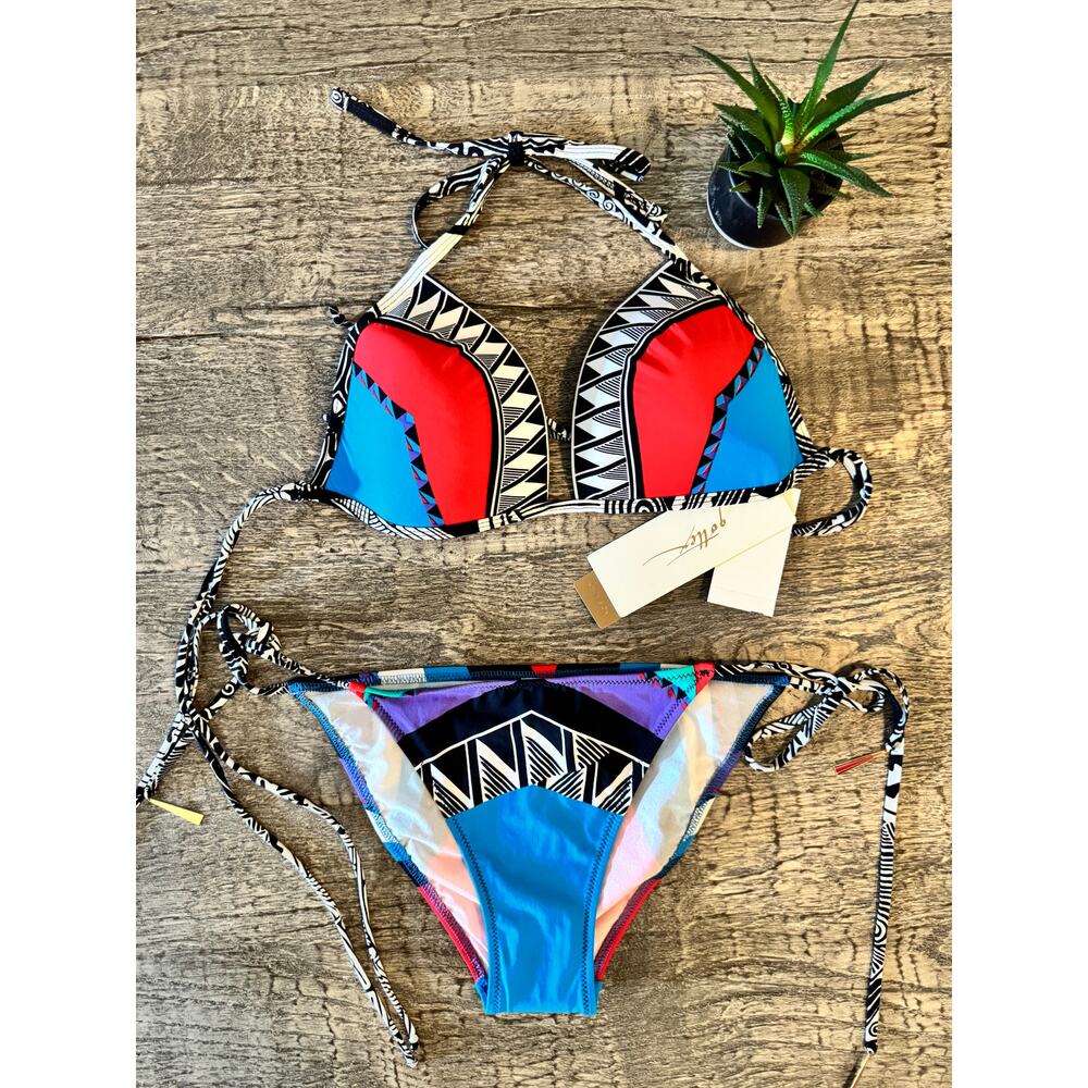 Gottex Bikini Set Geometric Tribal Print Multicolor Halter String 2-Piece Size 8